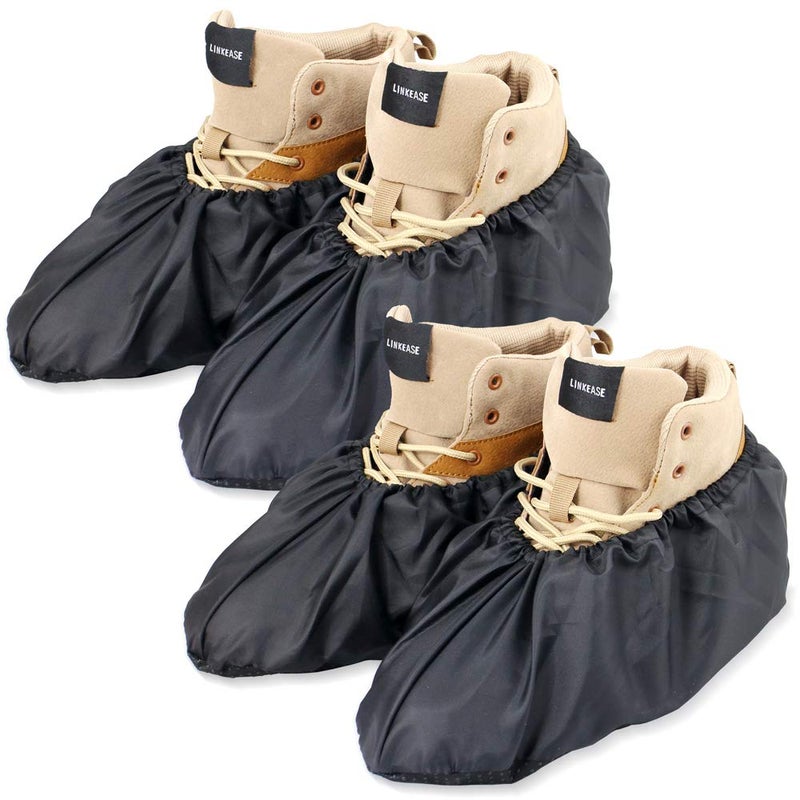 LINKEASE Reusable Boot & Shoe Covers Water Resistant Non Skid and Washable for Real Estate Contractors to Keep Floors Carpets Footwear and Rooms Clean - 2 Pairs (Medium, Black) - Image 1